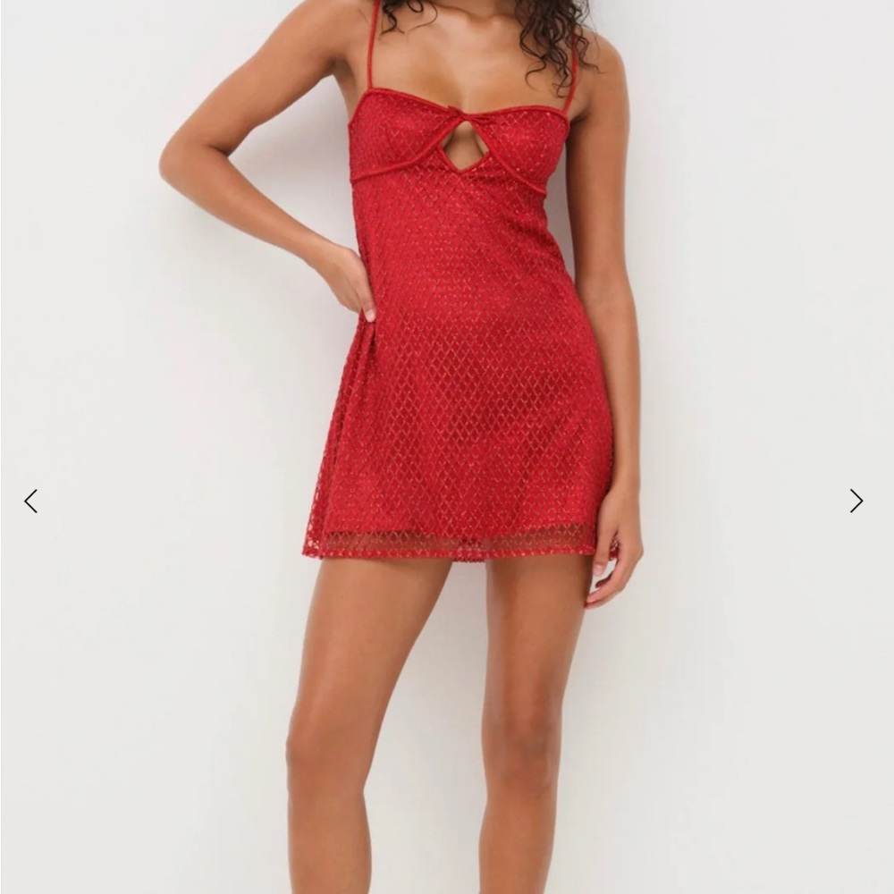 For Love and Lemons Glitter Slip Dress Red - Picture 1 of 3